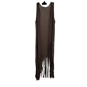 JODIFL Sleeveless Lightweight Fringe Cardigan Brown Size Medium Pockets